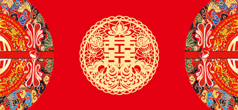 中式婚礼几何红色