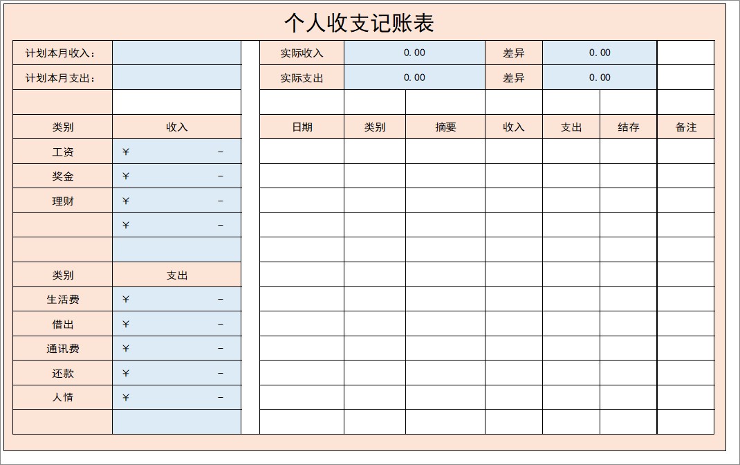 個人收支記賬表v19