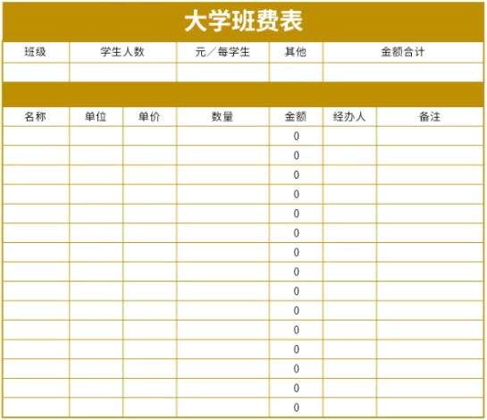 大学班费明细表模板免费版