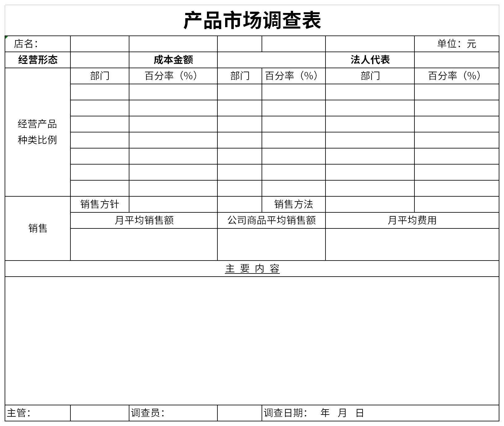 产品市场调查表是一个非常专业的调查表类表格模板,这个模板可以帮助